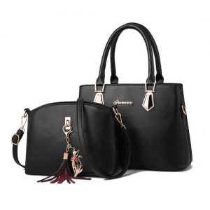 2 PCS Ladies Handbag For Women Purse Crossbody Bag Satchel - Black discountshub