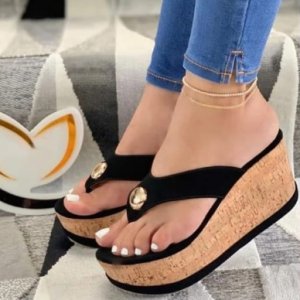 2021 Women Summer High Heel Slippers Platform Sandals Ladies Wedges Solid Flip Flops Shoes Girl Outdoor Beach Slippers Plus Size discountshub