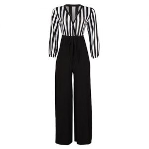 Bold Front Wrap Palazzo Jumpsuit - White/black discountshub