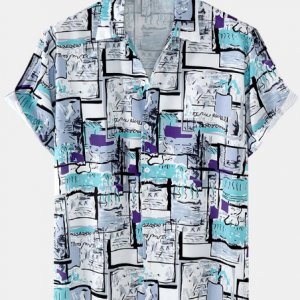 Mens Abstract Pattern Short Sleeve Regular Hem Shirt discountshub