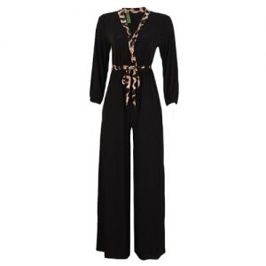 Trendy Palazzo Jumpsuit With Animal Print Details - Black discountshub