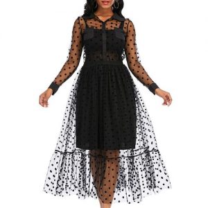 Aomei Female Two Piece Set 2pcs Suits Mesh Loose Polka Dot Black discountshub