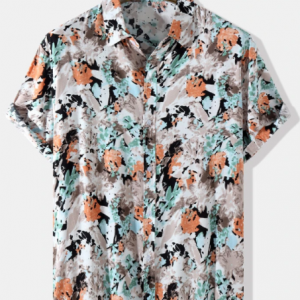 Mens All Over Splodge Watercolor Print Button Up Short Sleeve Shirts discountshub