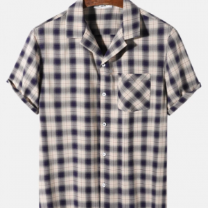 Mens Check Plaid Camp Collar Casual Short Sleeve Shirts discountshub