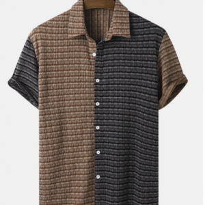 Mens Marled Knit Spliced Casual Cotton Short Sleeve Shirts discountshub