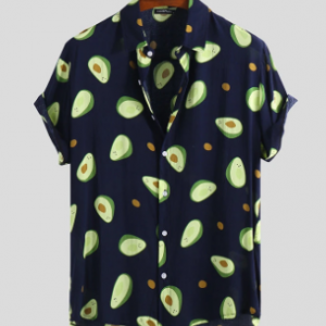 Mens Avocado Fruits Printing Summer Short Sleeve Thin Loose Casual Shirt discountshub