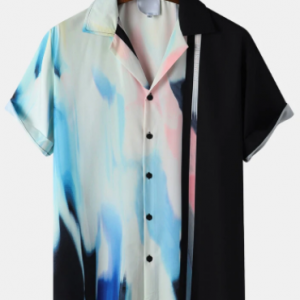 Mens Ombre Abstract Print Camp Collar Street Short Sleeve Shirts discountshub