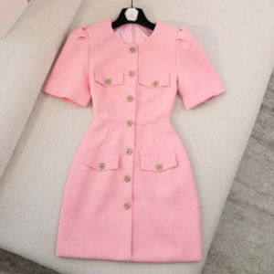 High Quality Autumn Vintage Dress Women Korean Fashion Chic Slim Waist Vestidos Short Sleeve Tweed Woolen Dress Mini Robe Femme discountshub