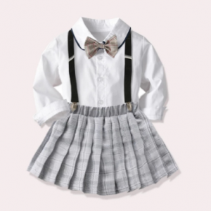 Baby Girl Clothes School Style Uniform Suit New British Short Skirt 3~8 Years Children Short Sleeve + Pleated Skirt Suit discountshub