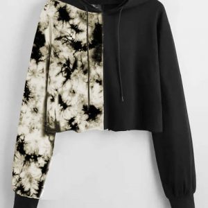 Danami Tie & Die Printed Crop Hoodie- Black discountshub