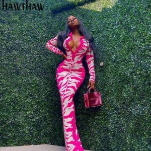 Hawthaw Women Autumn Long Sleeve Floral Printed Bodycon Pink Long Dress 2021 Fall Wholesale Clothes Streetwear Dropshipping discountshub