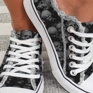 Large Size Halloween Stylish Skull Pattern Comfy Canvas Shoes For Women discountshub