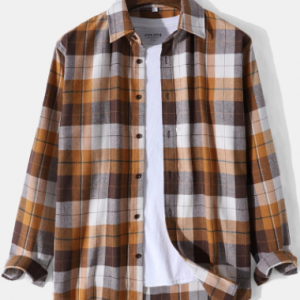 Mens Check Plaid Lapel Button Up Cotton Casual Long Sleeve Shirts discountshub