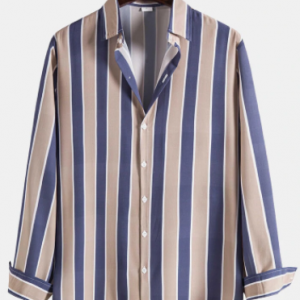 Mens Vertical Stripe Button Up Casual Long Sleeve Shirts discountshub