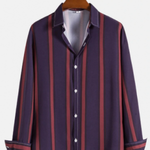 Mens Vertical Striped Button Up Casual Long Sleeve Shirts discountshub