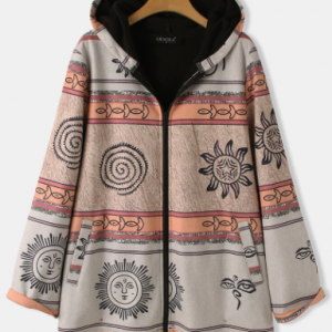 Vintage Priunted Ethinic Style Hooded Coat For Women discountshub