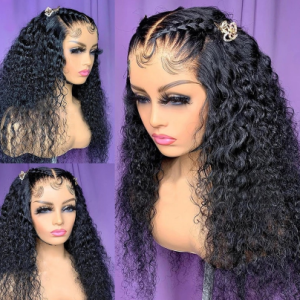 180% Density 26 Inch Long Kinky Curly Lace Front Wig Synthetic For Black Women Preplucked Long Heat Resistant Daily Baby Hair discountshub