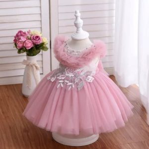 Girl Birthday Gown With Ruffle Chest - Pink discountshub